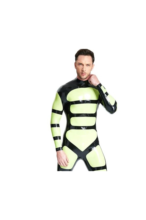 EMSMLAB Catsuit Homme Latex Catsuit Ceinture De Costume Caoutchouc Modélisé Latex, Noir , M
