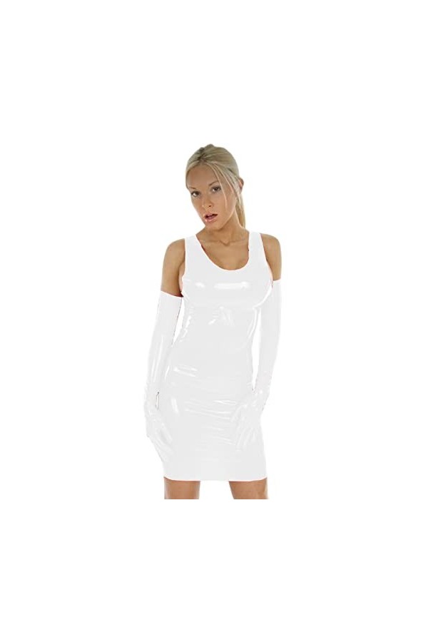 Robe moulante courte style bodycon en latex PVC, robe de soirée sexy pour l’été, robe débardeur de type fourreau extensible e