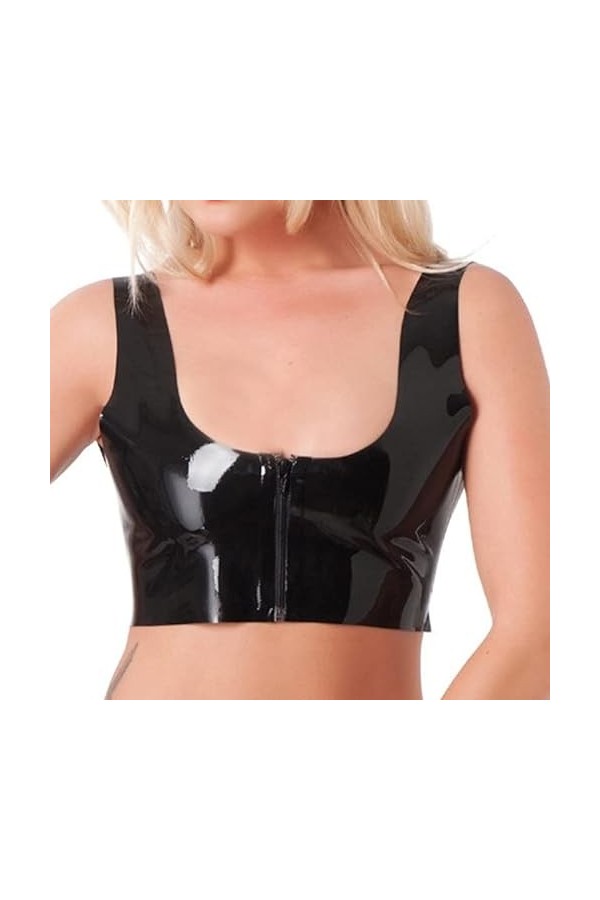 Haut court sexy en latex noir avec fermeture éclair sur le devant, chemise en caoutchouc, vêtements pour femme XL, personnali
