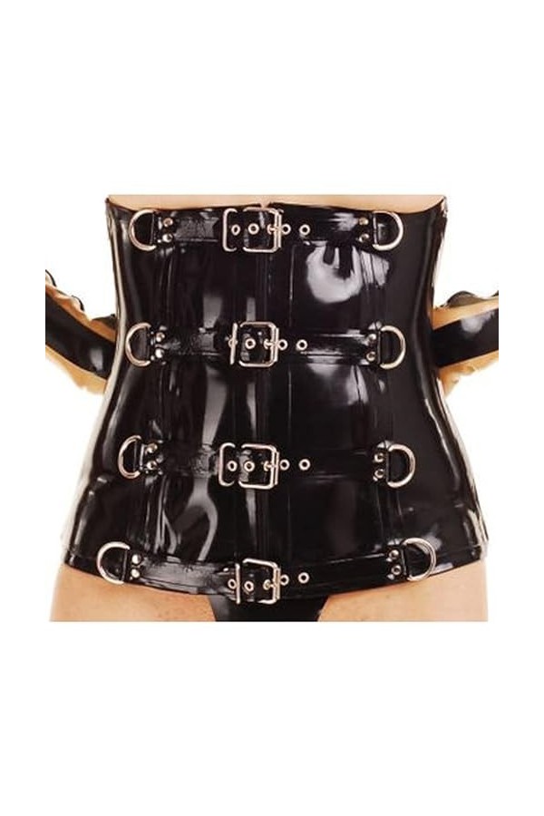 MANMYANMAR Corset sexy en latex noir avec ceintures et anneaux en D fermeture éclair bustiers en caoutchouc haut vêtements 1,