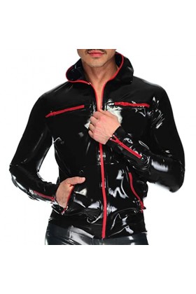 Veste en latex avec poche poitrine zippée, manteau en caoutchouc, rose, taille XS