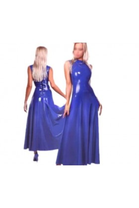Robe longue 100 % faite à la main en latex naturel avec fermeture éclair dans le dos, bleu foncé, taille XXXL