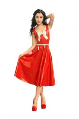Robe rouge 100 % latex - Nœud papillon - Tendance - Confortable - Fête - Jeu de rôle - XS - XXL - 0,4 mm - Rouge - XS