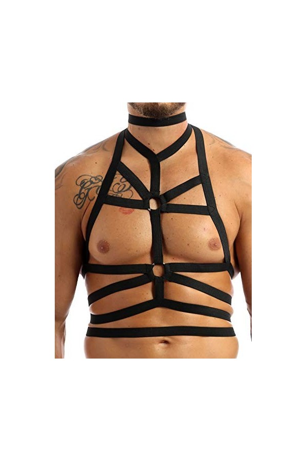 N/A/A Harnais de poitrine élastique réglable pour homme avec anneau torique en métal - Accessoire de soirée - Noir