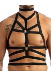N/A/A Harnais de poitrine élastique réglable pour homme avec anneau torique en métal - Accessoire de soirée - Noir