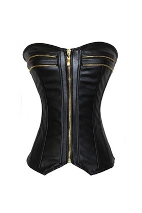 JACHJN Corset Corset en Simili Cuir Noir Steampunk Fermeture Fermeture à glissière Sexy Boîtier Sexy Bustier Souvenu Borset F
