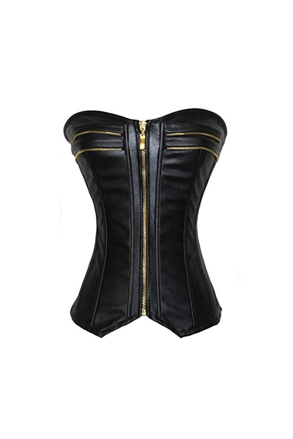 JACHJN Corset Corset en Simili Cuir Noir Steampunk Fermeture Fermeture à glissière Sexy Boîtier Sexy Bustier Souvenu Borset F