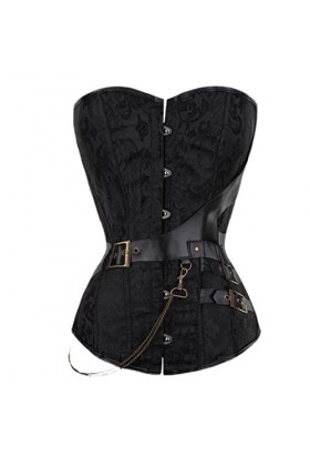 SHANHE Corset Steampunk Femme Noir Taille Plus Corset Gothique Faux Cuir Os-Noir,6XL