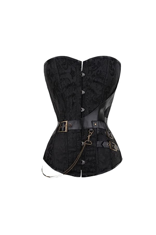 SHANHE Corset Steampunk Femme Noir Taille Plus Corset Gothique Faux Cuir Os-Noir,6XL