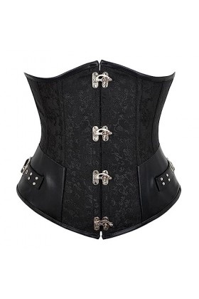 OKGD Simili Cuir Bas Corset Contrôle de la Taille Corset Gothique Contrôle de la Taille Corset Steampunk Brodé Taille Courte 