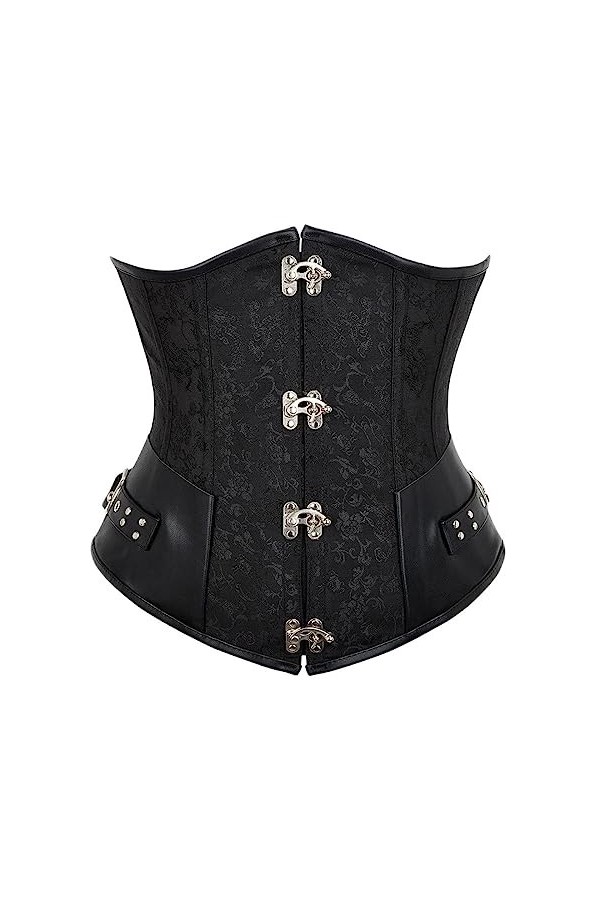 OKGD Simili Cuir Bas Corset Contrôle de la Taille Corset Gothique Contrôle de la Taille Corset Steampunk Brodé Taille Courte 