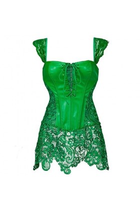 Lingerie sexy gothique à lacets avec bretelles et corset pour femmes steampunk en acier avec baleines - Vert - Taille 5XL