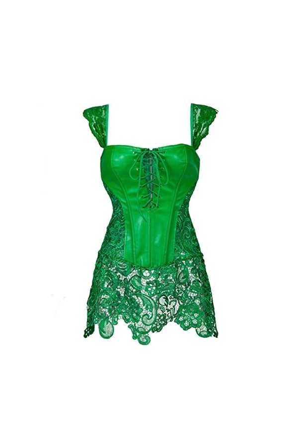 Lingerie sexy gothique à lacets avec bretelles et corset pour femmes steampunk en acier avec baleines - Vert - Taille 5XL
