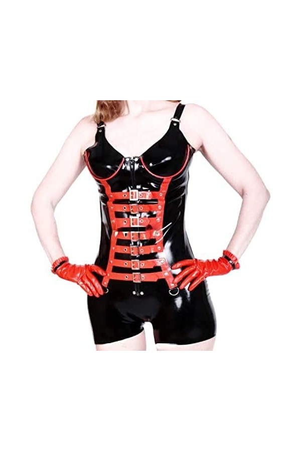 Boucle Latex Corset Noir Rouge Corset Bustier Caoutchouc,Noir Et Rouge 1 Mm,hommes XS