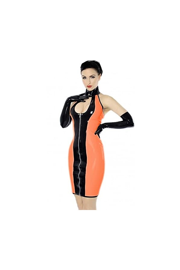 Robes moulantes en cuir brillant sans manches avec gants pour femmes, robe en PVC noir avec fermeture éclair, robe de fête se