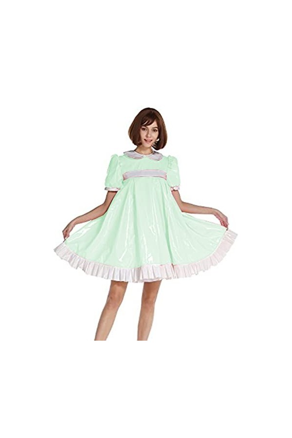 Robe grande taille en PVC uniforme noir robe femme 7XL fête, vert clair, 6XL