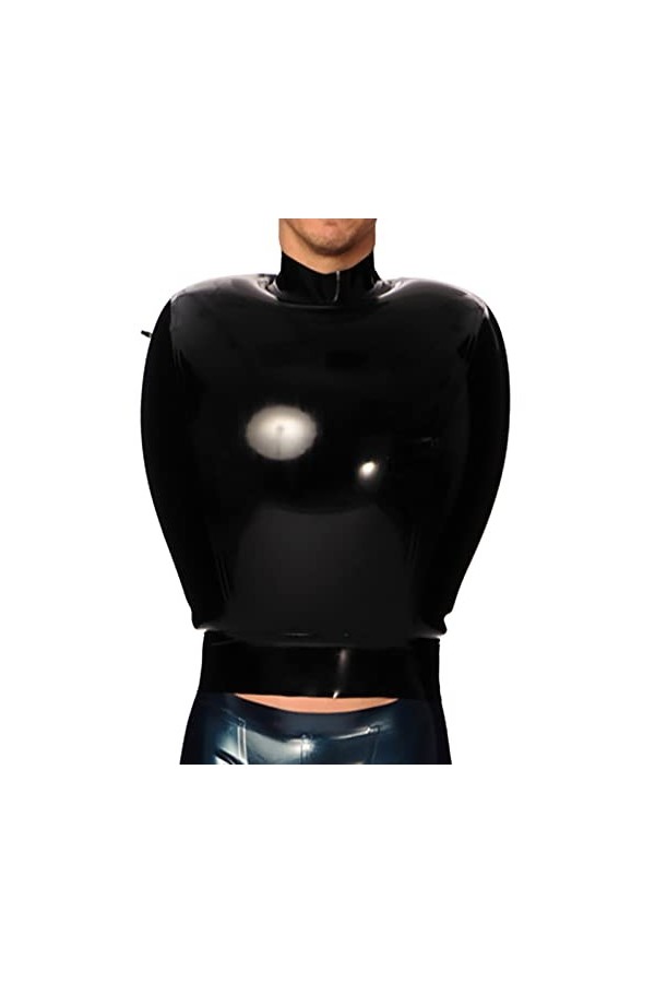 Chemise gonflable en latex avec col haut et fermetures éclair dans le dos - Haut sans manches en caoutchouc - Argenté, W noir