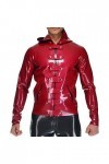 Veste en latex avec poches zippées, capuche, ceintures à lavant, manteau en caoutchouc, marron transparent, homme XL
