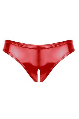 Kaerm Culotte Cuir Femme Sexy Slip Latex String Ouvert Entrejambe Shorties Mini Short Taille Basse sous-Vêtement Clubwear S-4