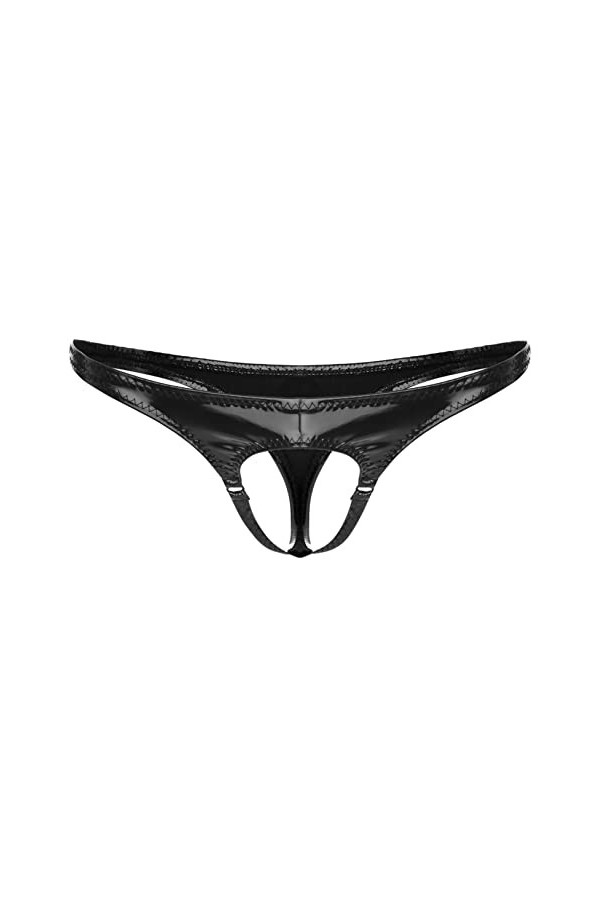 Freebily G-String Homme sous-vêtement avec Trous De Pénis en Cuir Verni Transparent Slip Erotique Culotte Homme Ouvert Fesse 