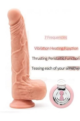 FE Main libre vibrant Dilo avec corps en silicone sûr différent forte poussée 7 vitesses Dilldo fonction de chauffage portabl