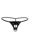 Freebily G-String Homme sous-vêtement avec Trous De Pénis en Cuir Verni Transparent Slip Erotique Culotte Homme Ouvert Fesse 