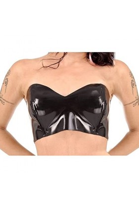 Latex CaoutchoucNoir Sexy Hauts en tube de latex avec laçage à l’arrière Soutiens-gorge en caoutchouc Lingerie Soutiens-gorge