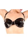 Latex CaoutchoucBlack Sexy Halter Soutiens-gorge en latex avec boutons à l’arrière Décorations avant et deux côtés Soutiens-g