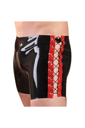 Noir et rouge Sexy Long Leg Latex Boxer Shorts avec laçage à deux côtés Short en caoutchouc Shorts Bottoms, noir avec rouge, 