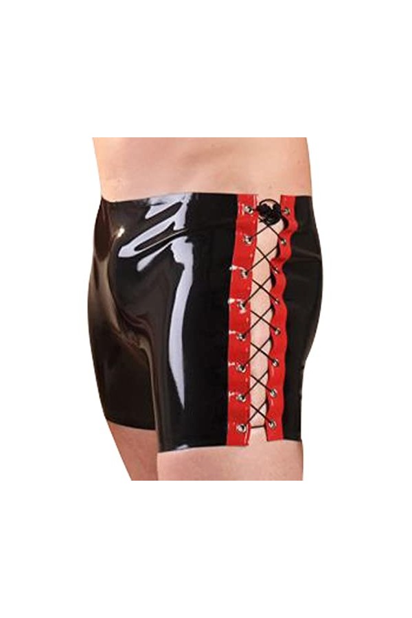 Noir et rouge Sexy Long Leg Latex Boxer Shorts avec laçage à deux côtés Short en caoutchouc Shorts Bottoms, noir avec rouge, 