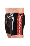 Noir et rouge Sexy Long Leg Latex Boxer Shorts avec laçage à deux côtés Short en caoutchouc Shorts Bottoms, noir avec rouge, 