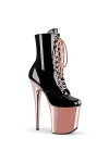 Pleaser FLAMINGO-1020 Blk Faux Leather,39 EU,Noir-Noir Vernis Bleu Roi Chrome