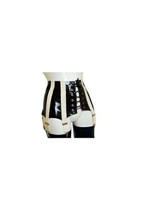 Latex RubberCeinture de suspension Corset en latex avec huit sangle réglable, S, Noir + Blanc