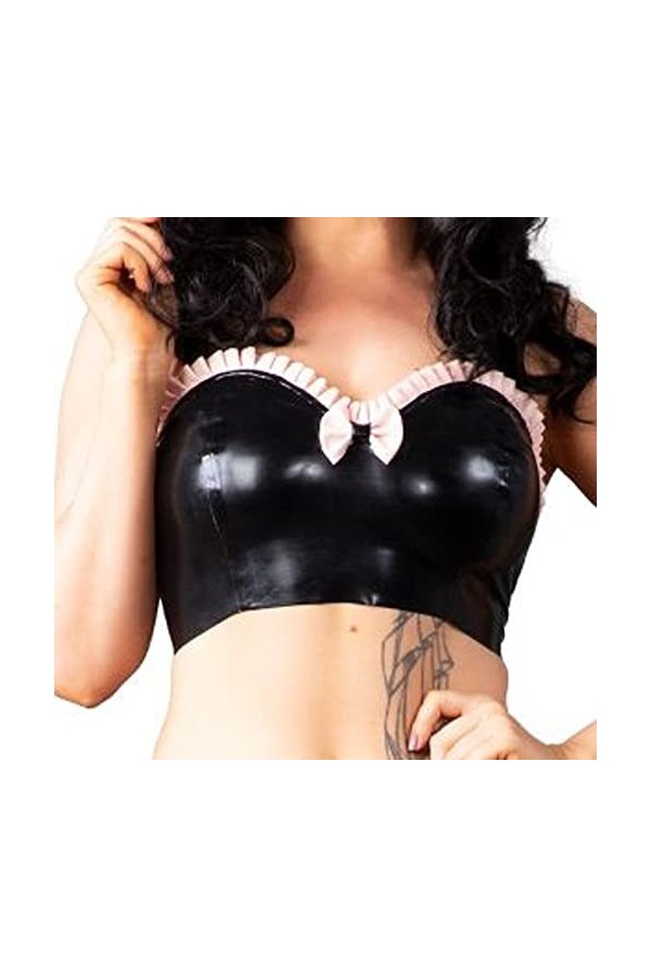 Latex CaoutchoucNoir avec Riffs roses Nœuds Sexy Tube en latex Tops Soutiens-gorge Lingerie, violet avec rose, mâle s