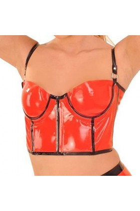 Soutiens-gorge en latex caoutchoucrouge et noir sexy en latex avec garnitures fermetures éclair à l’arrière soutiens-gorge en