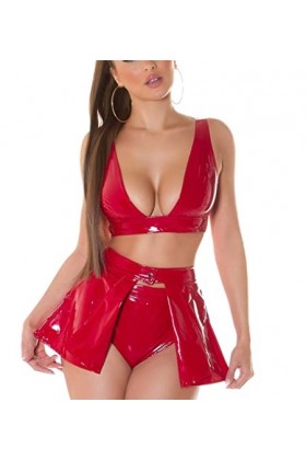 Koucla Top Gogo triangle brillant aspect latex, Rot, L