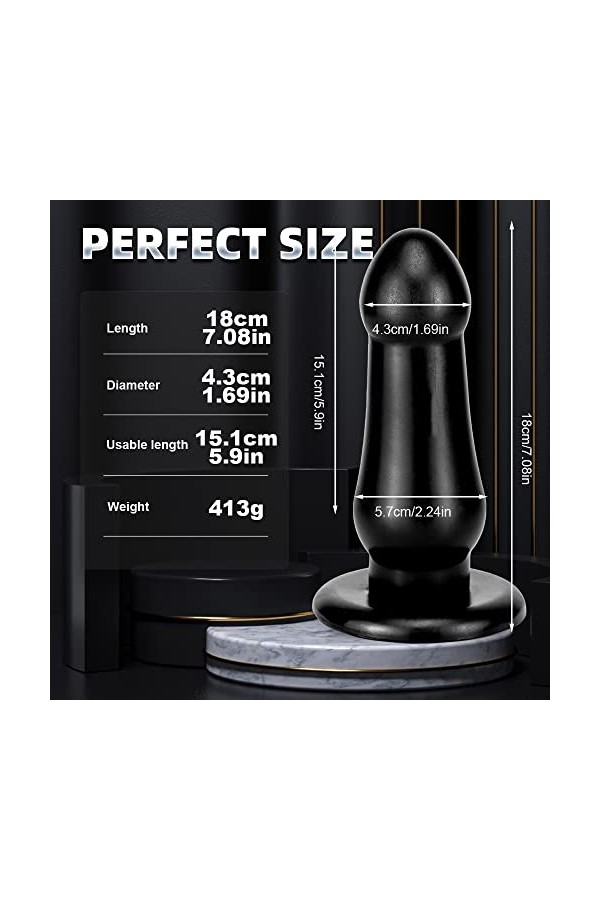 HLLL Massage en Silicone de Grand Diamètre, Conception Imperméable Noire en Silicone Souple