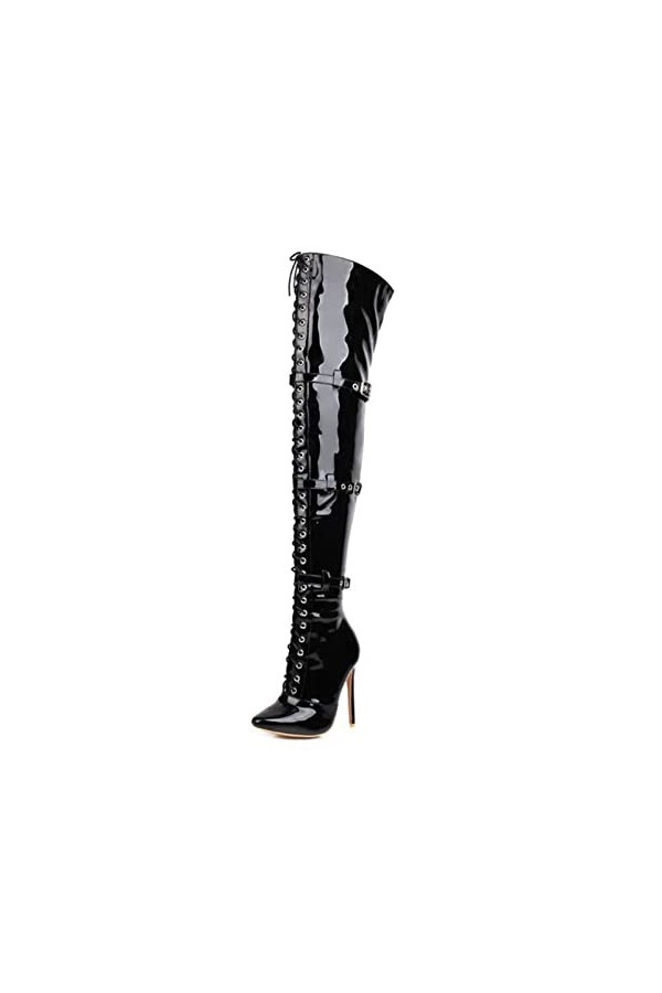 WOkismD 4.72IN Femmes Grande Taille Fétichiste Sexy Talons Hauts Chaussures en Cuir Laqué Pointes Pointues Talons Bas Talons 