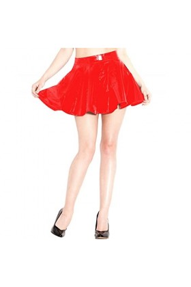 Umbrella Skirt Women Glossy PVC Red Black Faux Leather A-line Mini Skirt,Red,5XL