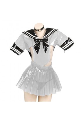 Clear PVC Suit Sailor Outfit,purple,7XL