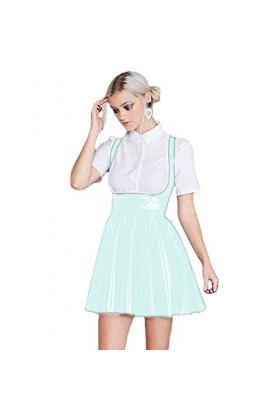 Shiny PVC Leather Lady Bodycon Pleated Dress Women,Light Green,5XL