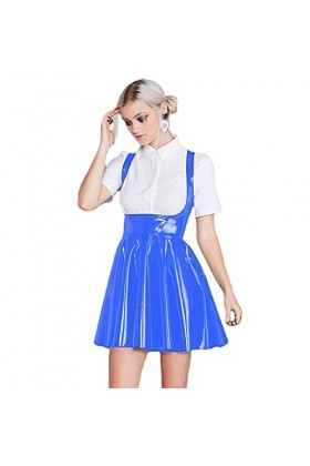 Shiny PVC Leather Lady Bodycon Pleated Dress Women,Light Green,5XL