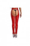 JanJean Leggings Creux Femme Sexy Pantalon en Cuir Verni sans Entrejambe Ouvert Wetlook Collant Taille Elastique Costume Soir