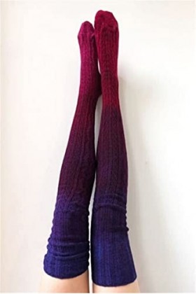 Automne Hiver Chaud tricoté épais Femmes Bas Colorant Couleur causale lâche Genou Longueur Bas Color : Red, Size : One Size 