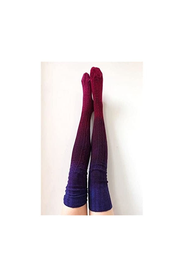 Automne Hiver Chaud tricoté épais Femmes Bas Colorant Couleur causale lâche Genou Longueur Bas Color : Red, Size : One Size 