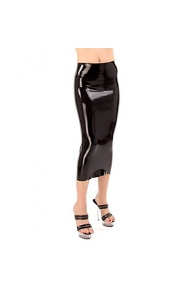 WJDT Jupes longues sexy en latex noir longueur mollet courte fermeture éclair à larrière bas en caoutchouc, violet, 52