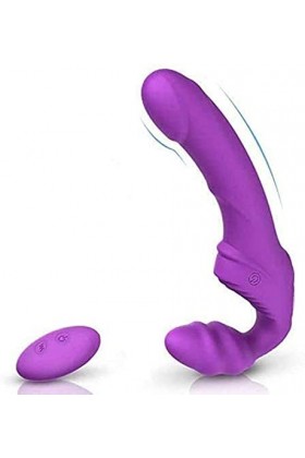 Strapless Strap-on Gode sans Fil telecommande Vibrateur à ondes de pression ventouse pour clitoris avec 9 modes de vibration