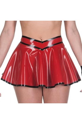 GOCTRN Mini Jupes Sexy en Latex, Garnitures Noires Et Rouges, Courtes, sans Fermeture Éclair, Bas en Caoutchouc,Noir,S