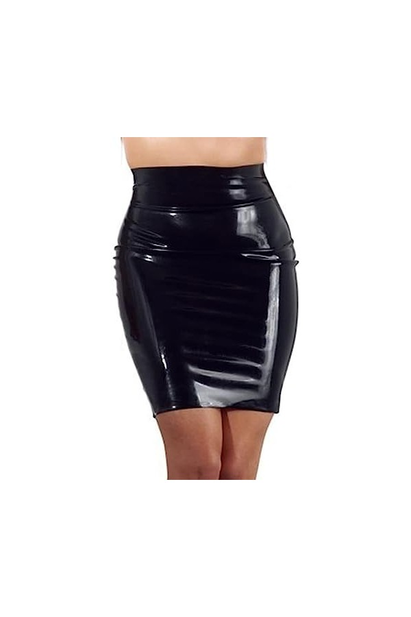 GOCTRN Mini Jupes Sexy en Latex avec Bordures Noires Et Roses, avec Fentes À Nœud Au Dos, Courtes sans Fermeture Éclair, Bas 