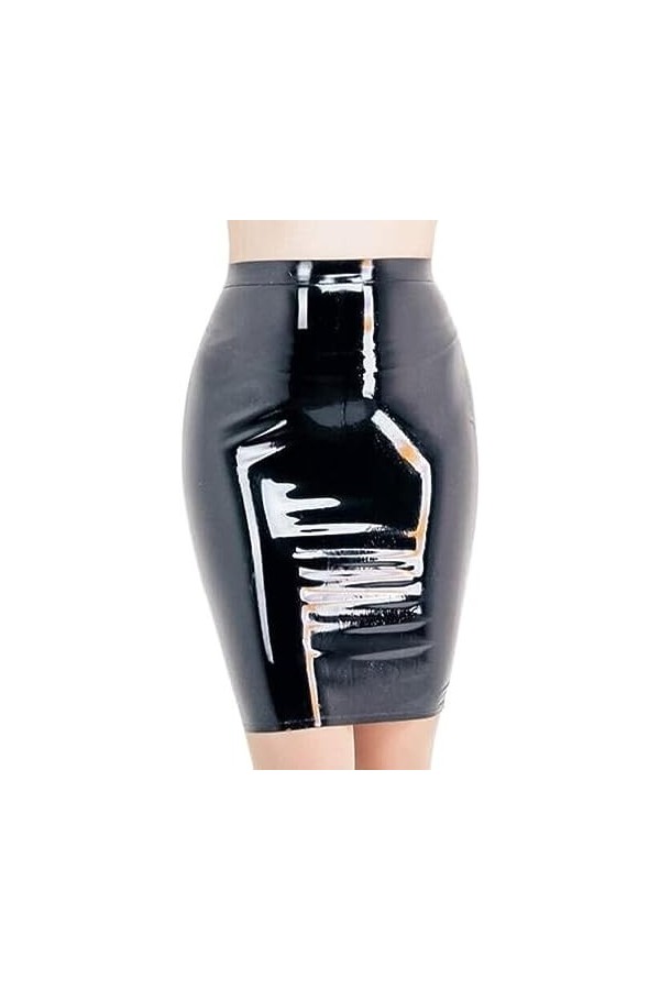 GOCTRN Jupe Moulante en Latex pour Femmes, Jupe Trapèze Noire,Argent,S
